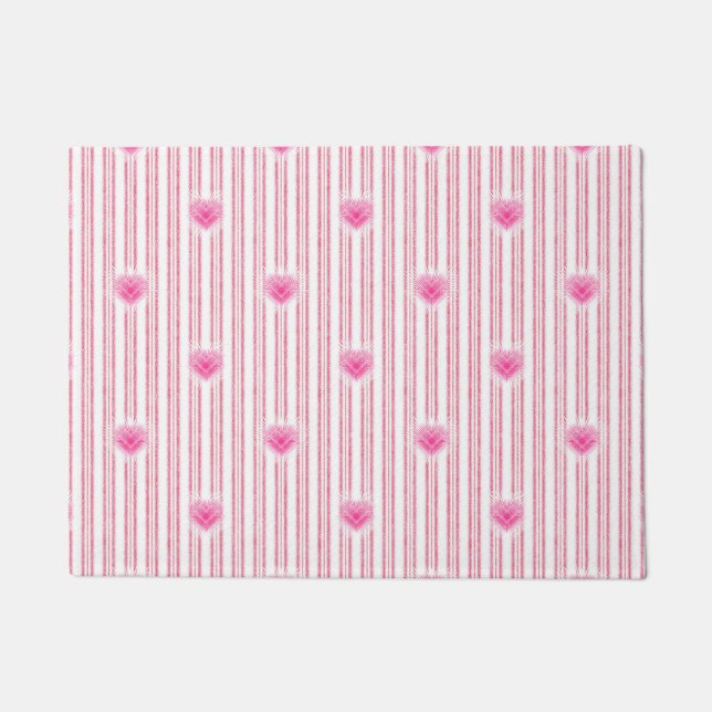 Starburst Valentine Heart on Soft Pink Stripe Doormat (Front)