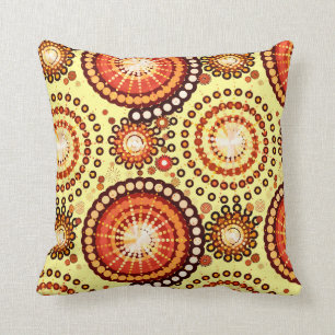 Starbursts and pinwheels, brown and yellow throw pillow