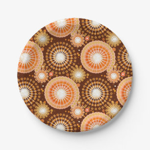 Starbursts and pinwheels, chocolate brown & tan paper plate