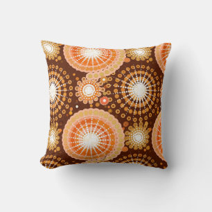 Starbursts and pinwheels, chocolate brown & tan throw pillow