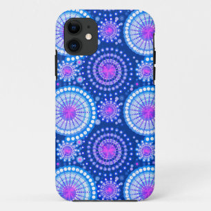 Starbursts and pinwheels, cobalt blue & white iPhone 11 case
