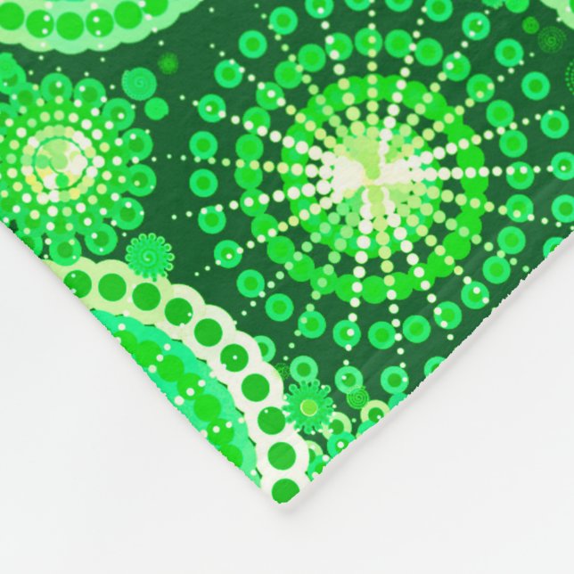 Starbursts and pinwheels, dark pine green fleece blanket (Corner)