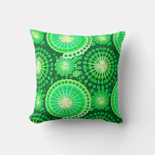 Starbursts and pinwheels, dark pine green throw pillow