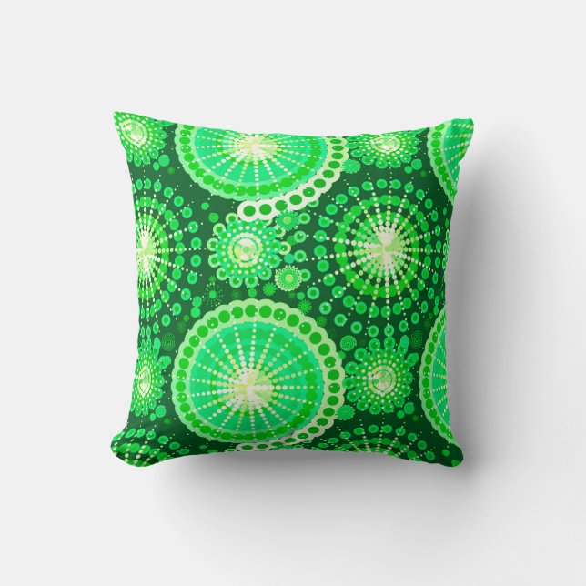 Starbursts and pinwheels, dark pine green throw pillow (Front)