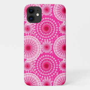 Starbursts and pinwheels, fuchsia pink & maroon iPhone 11 case