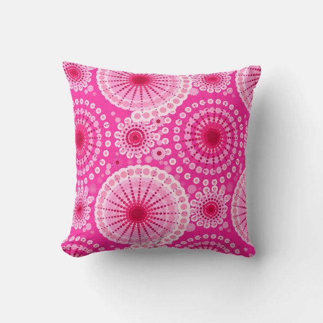 Starbursts and pinwheels, fuchsia pink & maroon throw pillow (Front)