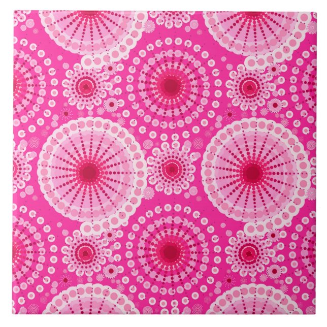 Starbursts and pinwheels, fuchsia pink & maroon tile (Front)