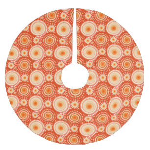 Starbursts and pinwheels, mandarin orange brushed polyester tree skirt
