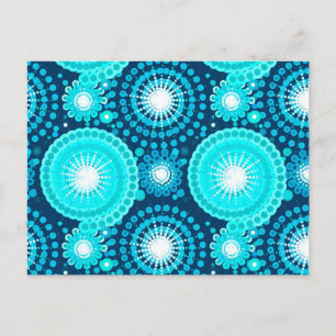 Starbursts and pinwheels, navy and turquoise postcard