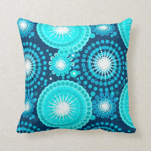 Starbursts and pinwheels, navy and turquoise throw pillow
