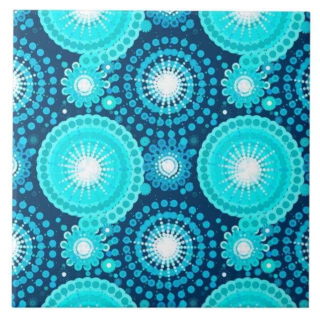 Starbursts and pinwheels, navy and turquoise tile (Front)