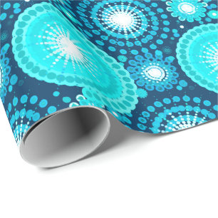 Starbursts and pinwheels, navy and turquoise wrapping paper