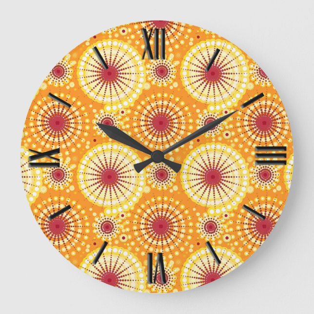 Starbursts and pinwheels, saffron and raisin large clock (Front)