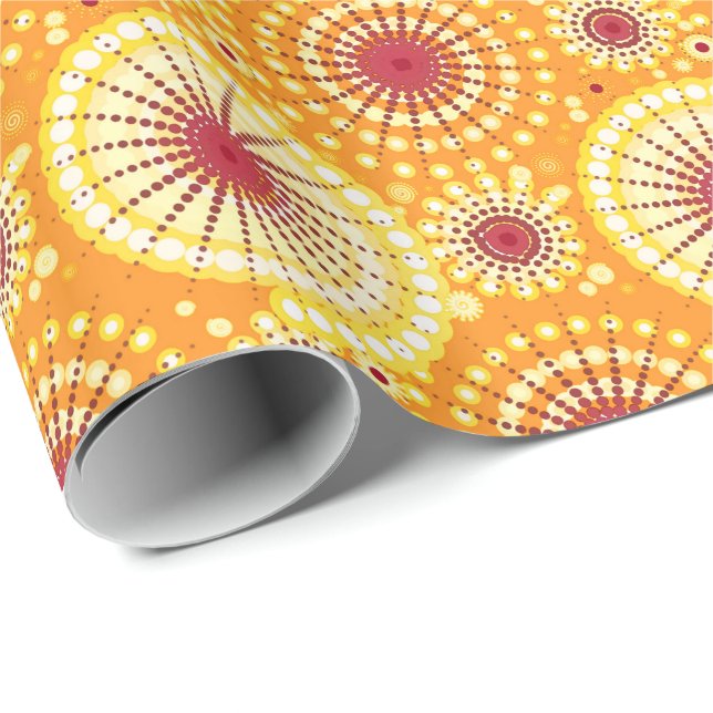 Starbursts and pinwheels, saffron and raisin wrapping paper (Roll Corner)