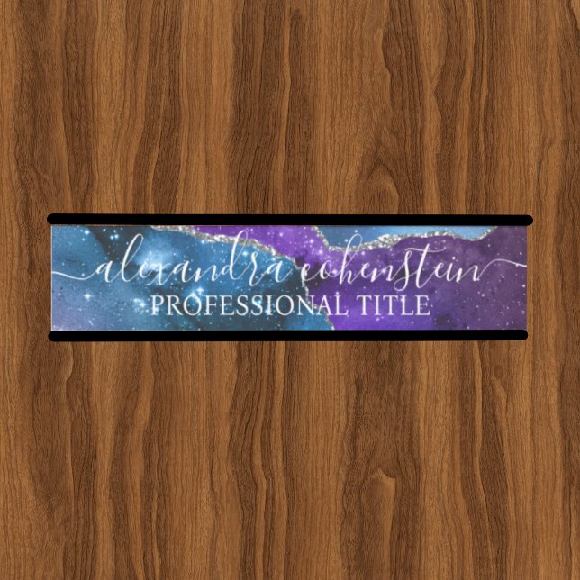 Stardust Blue Purple Marble Agate Office Door Sign (Creator Uploaded)