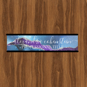 Stardust Blue Purple Marble Agate Office Door Sign