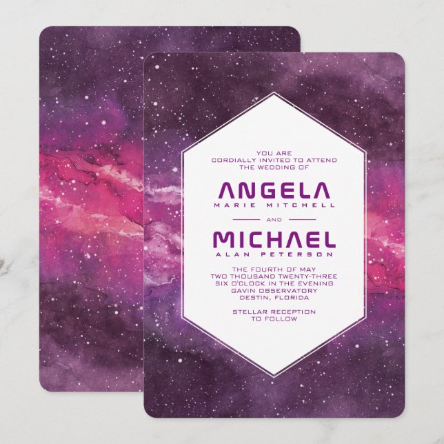 Stardust Cosmic Pink Wedding Invitation (Front/Back)
