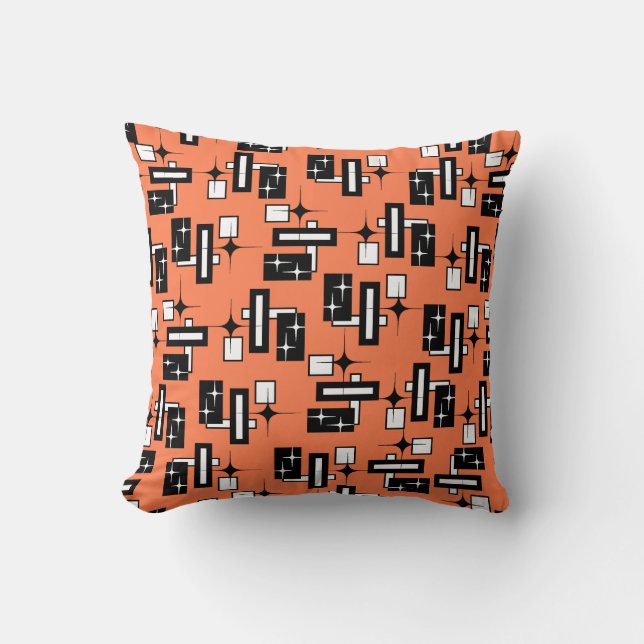 Stardust Retro Geometric Black and White Throw Pillow (Front)