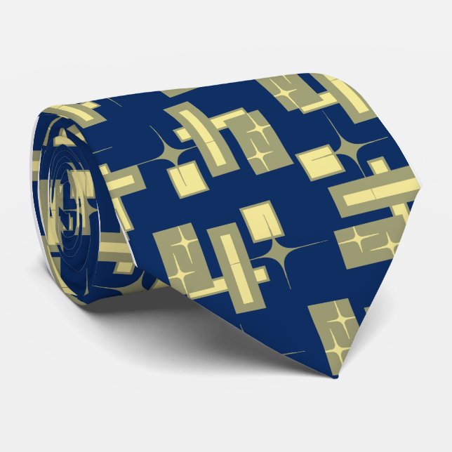 Stardust Retro Geometric Navy Single-sided Tie (Rolled)