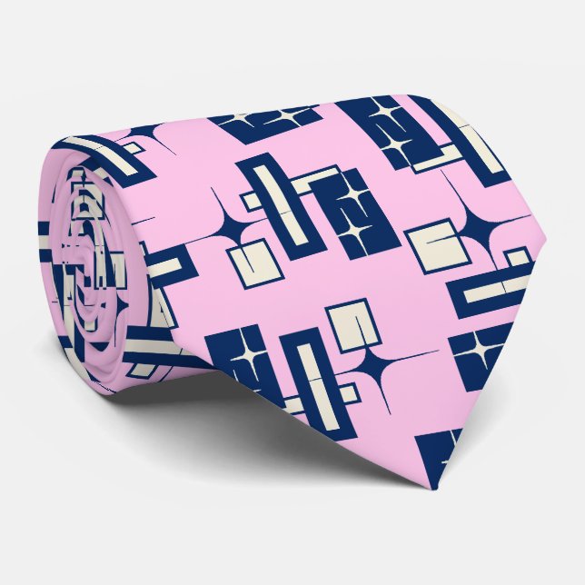 Stardust Retro Geometric Pink Two-sided Tie (Rolled)