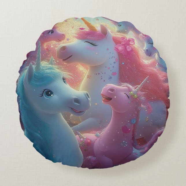 Stardust Unicorn Gala Round Pillow (Front)