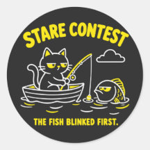 Stare Contest Funny Fishing Cat Yellow Cartoon