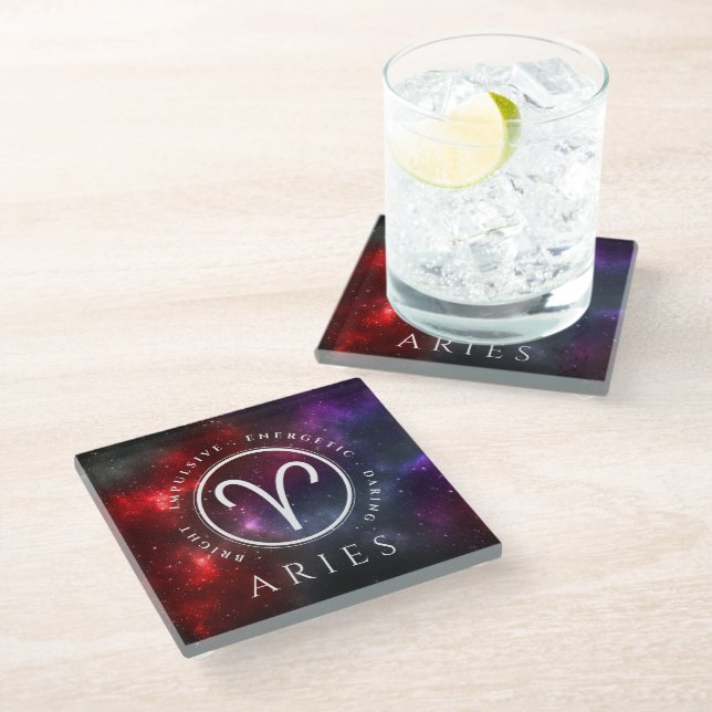 Starfield Aries Ram Western Zodiac Glass Coaster (Angled)