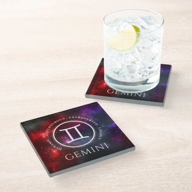 Starfield Gemini Twins Western Zodiac Glass Coaster (Angled)