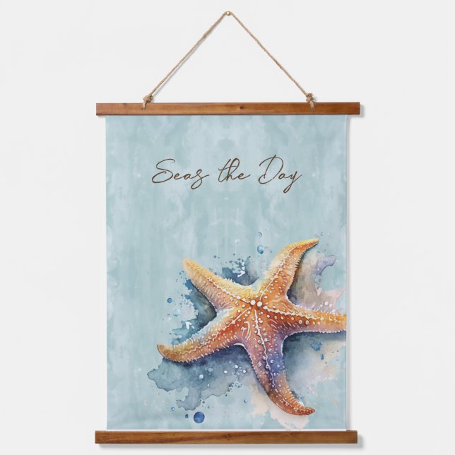 Starfish "4" Beach Theme Wood Topped Wall Tapestry (Front)