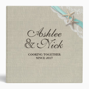 Starfish and Aqua Ribbon Printed Recipe Binder