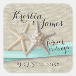 Starfish and Aqua Ribbon Square Sticker