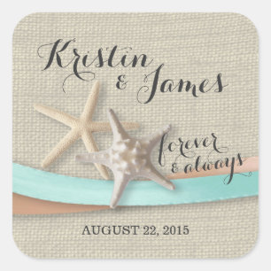Starfish and Aqua Ribbon Square Sticker