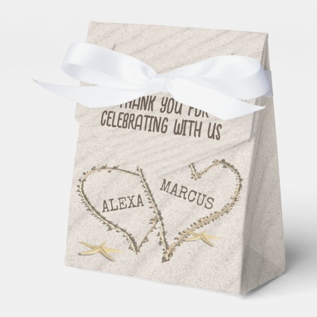 Starfish and Beach Hearts with Names Favor Box (Front Side)