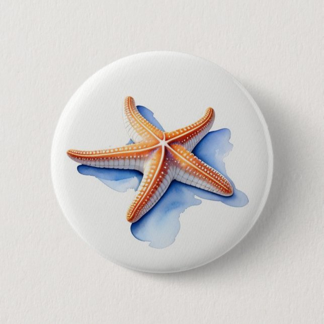 Starfish and Blue Silhouette 2 Inch Round Button (Front)