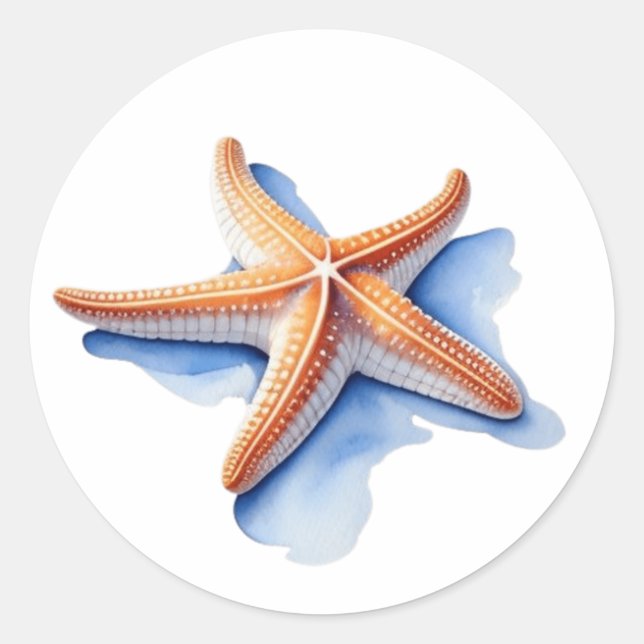 Starfish and Blue Silhouette Classic Round Sticker (Front)