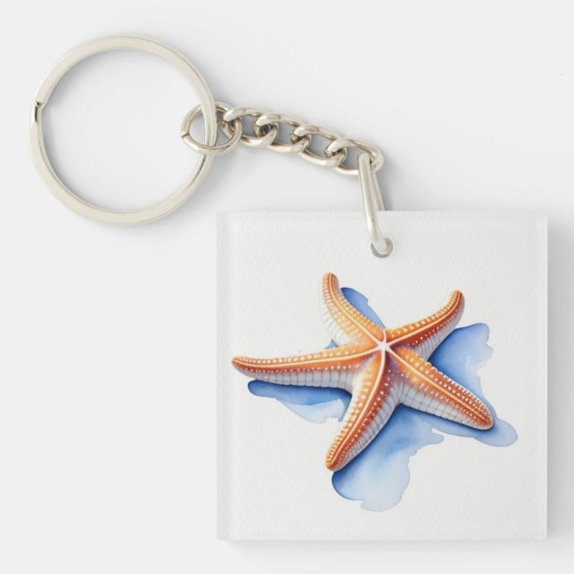 Starfish and Blue Silhouette Keychain (Front)