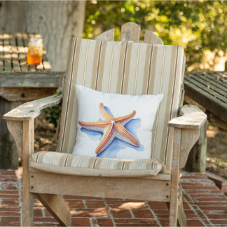Starfish and Blue Silhouette Outdoor Pillow