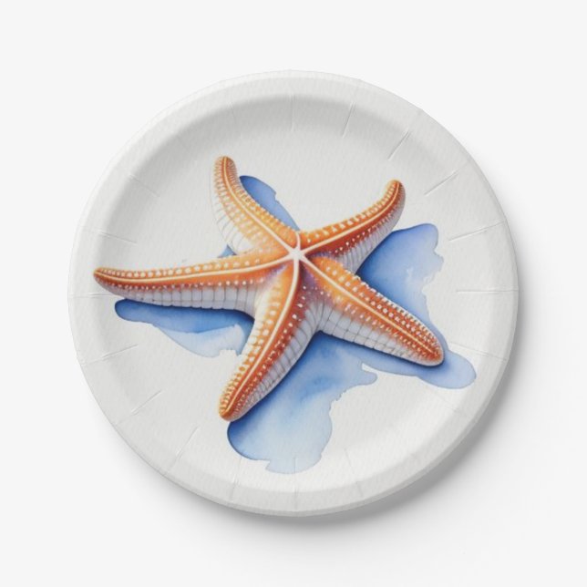 Starfish and Blue Silhouette Paper Plate (Front)