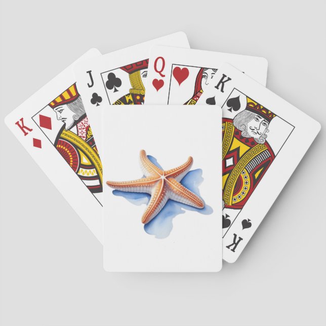 Starfish and Blue Silhouette Playing Cards (Back)