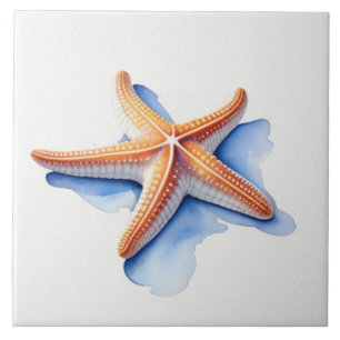 Starfish and Blue Silhouette Tile