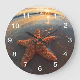 Starfish and Bubbles at Sunset Large Clock