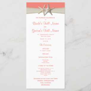 Starfish and Burlap Coral Beach Wedding Program