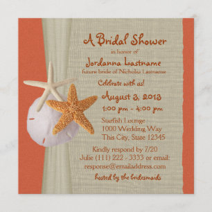 Starfish and Burlap Look Bridal Shower Invitation