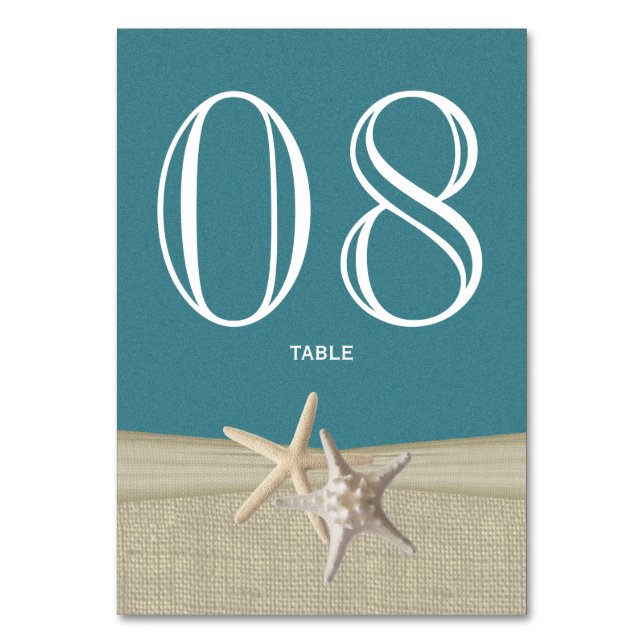 Starfish and Burlap Table Number Card (Front)