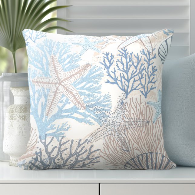 Starfish and Coral Beach Throw Pillow (Creator Uploaded)