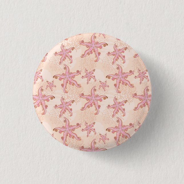 Starfish and Coral Pink Pastel Pattern 1 Inch Round Button (Front)