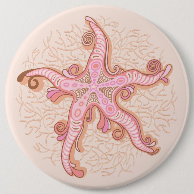 Starfish and Coral Pink Pastel Pattern 6 Inch Round Button (Front)