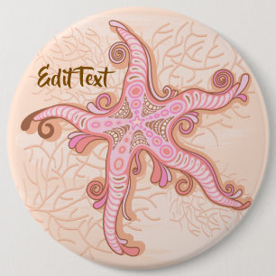 Starfish and Coral Pink Pastel Pattern 6 Inch Round Button