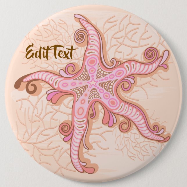 Starfish and Coral Pink Pastel Pattern 6 Inch Round Button (Front)