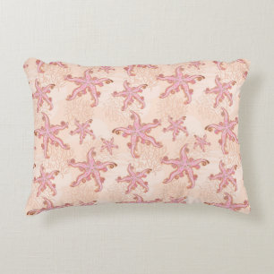 Starfish and Coral Pink Pastel Pattern Accent Pillow